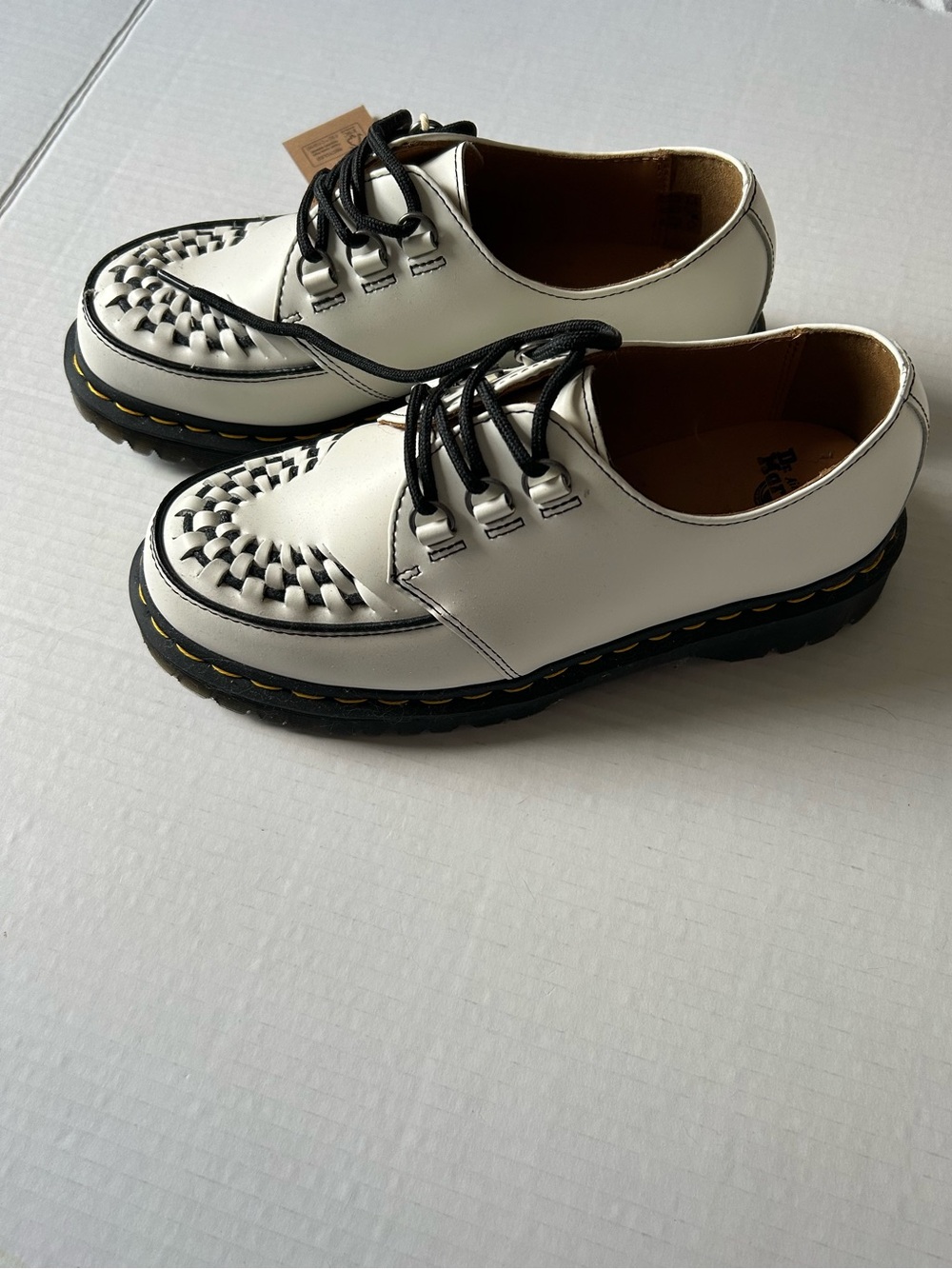 Doc Marten White Leather Woven Lace-Up Shoes